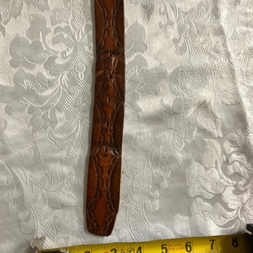 Vintage Genuine Leather Men's Belt Light Brown  Embossed Pattern  51” Long